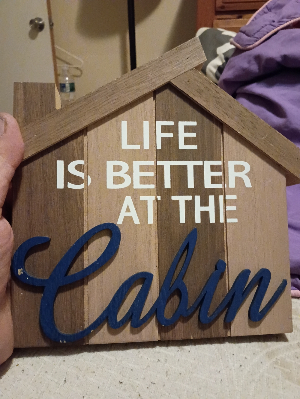 Wooden 'Life Is Better at the Cabin' Sign - Blue Script